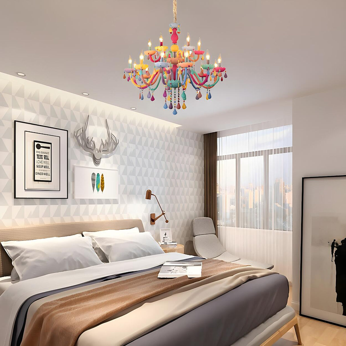 Modern Children Room Colorful Crystal Candle Chandelier Image - 8