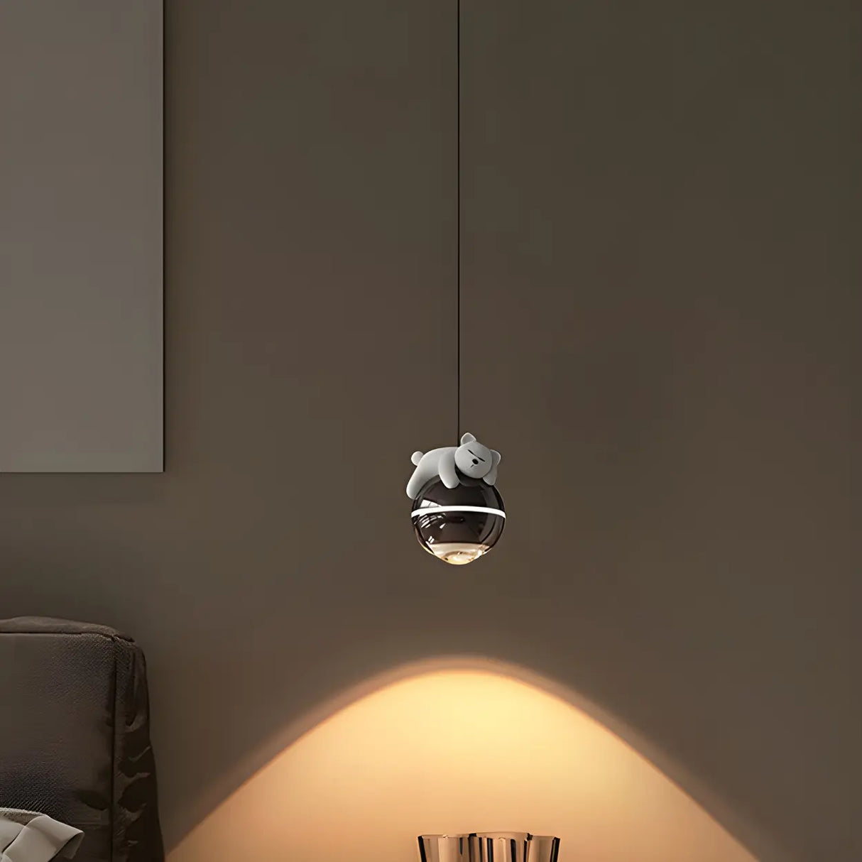 Modern Children Room White Bear Metal Globe Pendant Light Image - 4