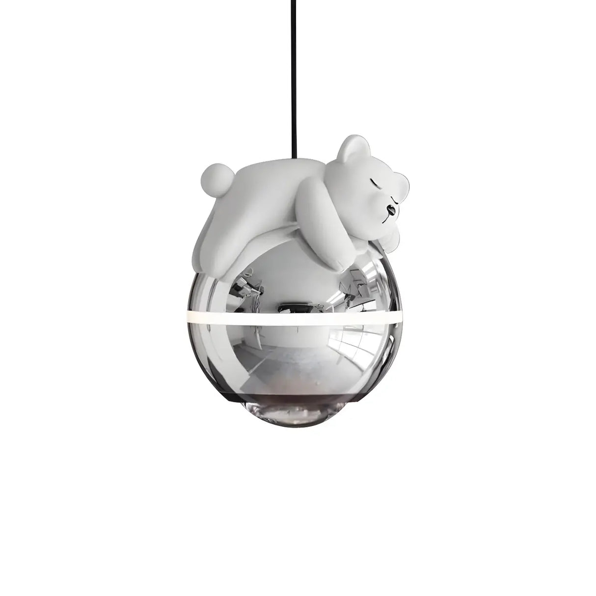 Modern Children Room White Bear Metal Globe Pendant Light Image - 5