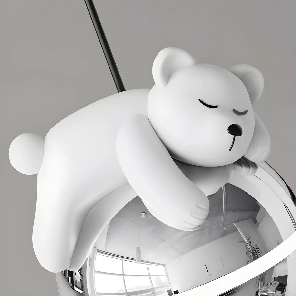 Modern Children Room White Bear Metal Globe Pendant Light Image - 7