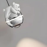 Modern Children Room White Bear Metal Globe Pendant Light Image - 8