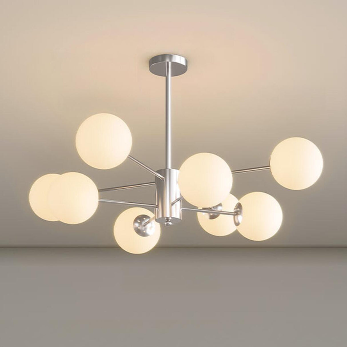 Modern Chrome 8-Light Globe Chandelier Adjustable Height Image - 9