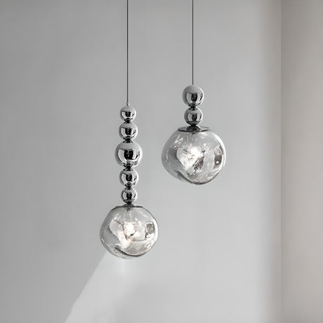 Modern Chrome Ball Glass Pendant Light Flexible Length Image - 1