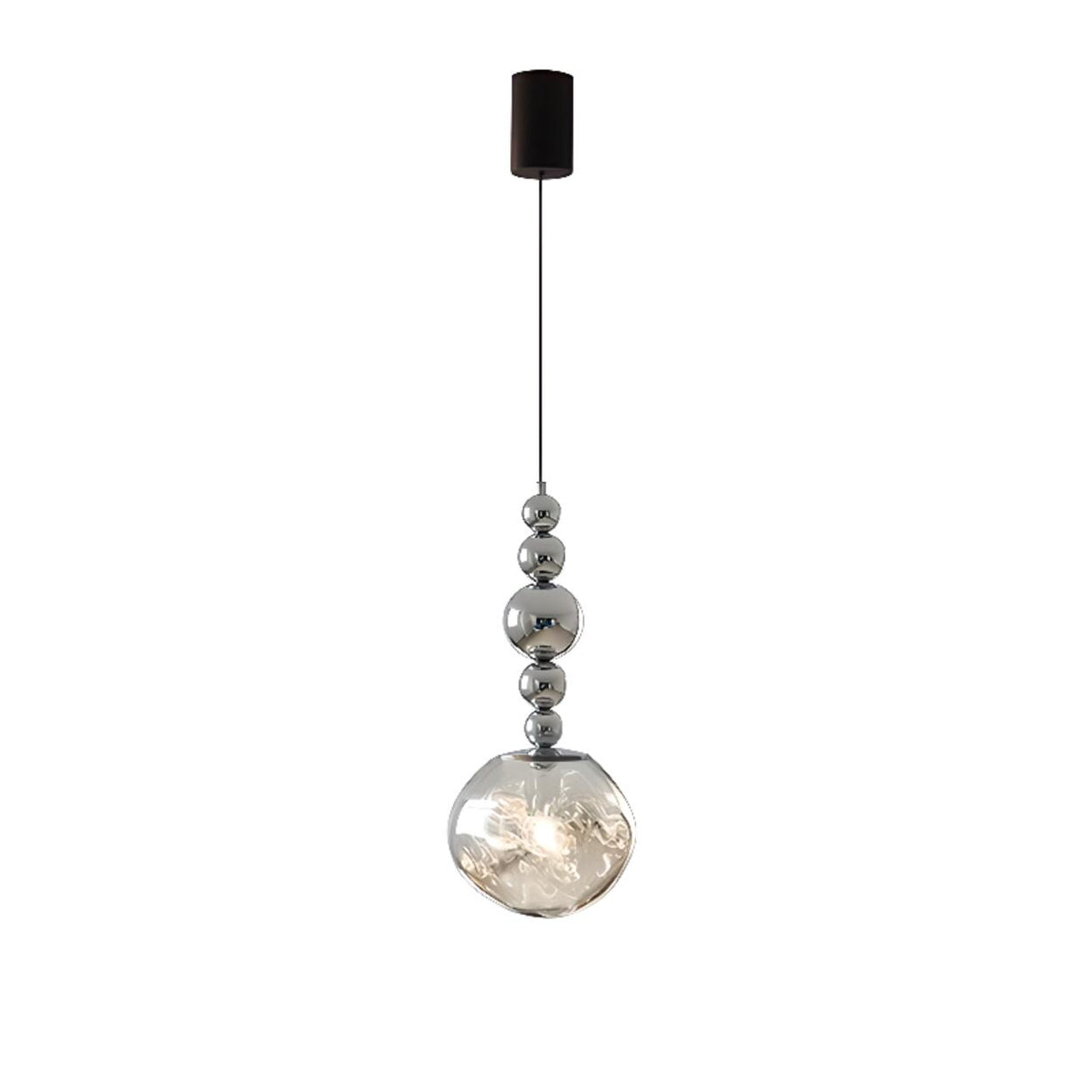 Modern Chrome Ball Glass Pendant Light Flexible Length Image - 11