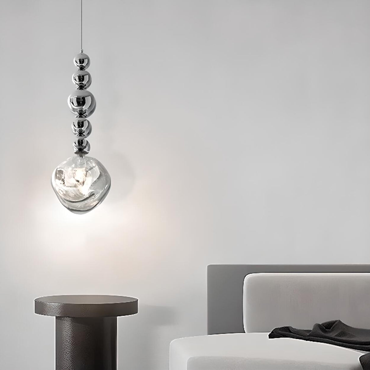 Modern Chrome Ball Glass Pendant Light Flexible Length Image - 6