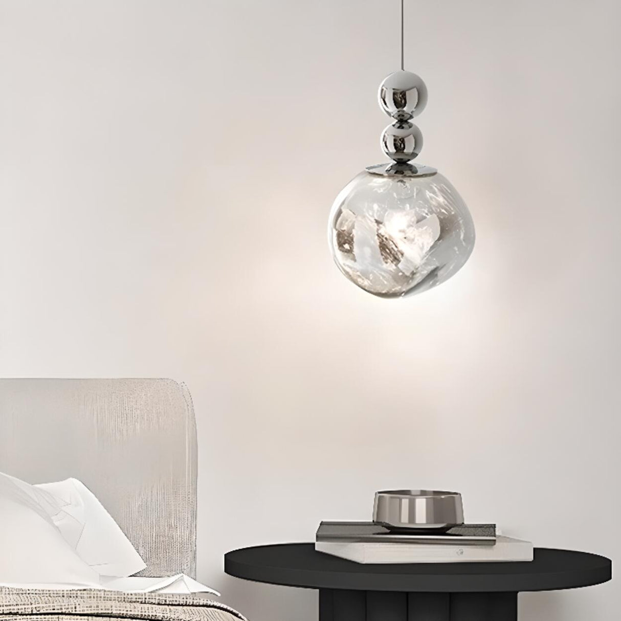 Modern Chrome Ball Glass Pendant Light Flexible Length Image - 8