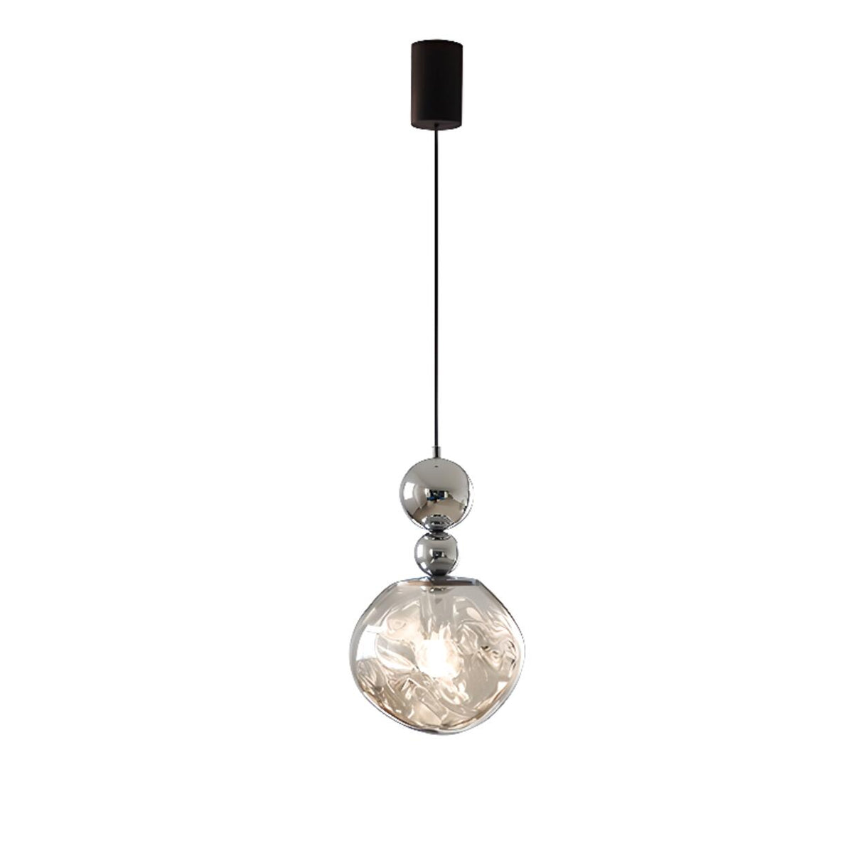 Modern Chrome Ball Glass Pendant Light Flexible Length Image - 9