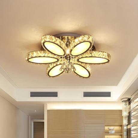 Modern Chrome Blossom Crystal LED Flush Mount Light Image - 2