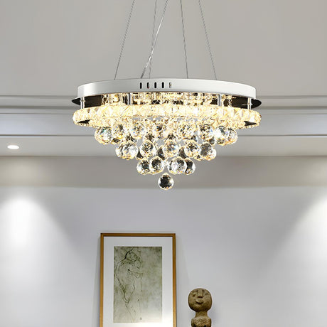 Modern Chrome Cascading Crystal Balls LED Pendant Chandelier Image - 1