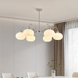 Modern Chrome Chandelier White Glass Adjustable Height Image - 1