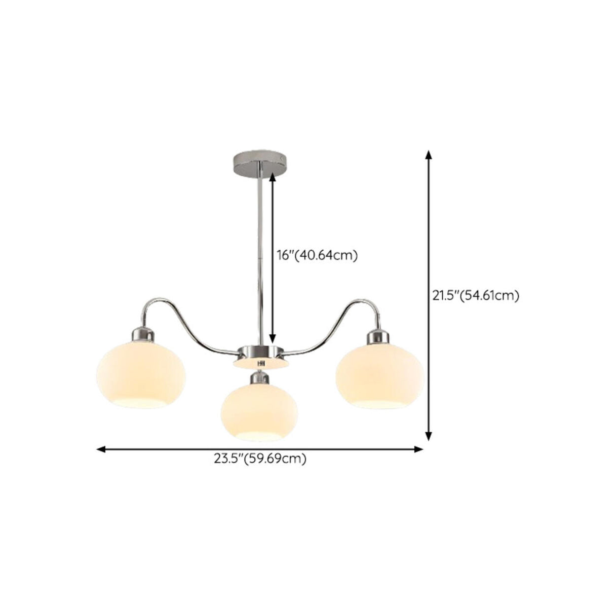 Modern Chrome Chandelier White Glass Adjustable Height 