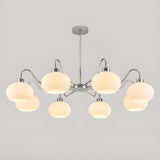 Modern Chrome Chandelier White Glass Adjustable Height Image - 8