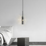 Modern Chrome Clear Glass Cylinder Bedroom Pendant Light Image - 8