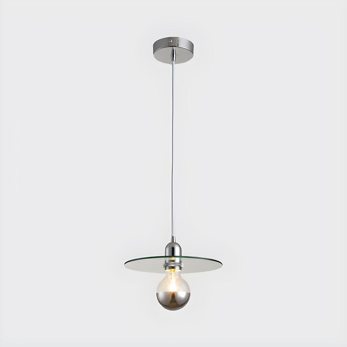 Modern Chrome Clear Glass Disc Circular Pendant Light Image - 1