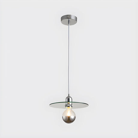 Modern Chrome Clear Glass Disc Circular Pendant Light Image - 1