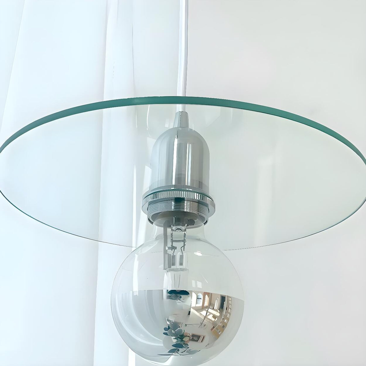 Modern Chrome Clear Glass Disc Circular Pendant Light Image - 4