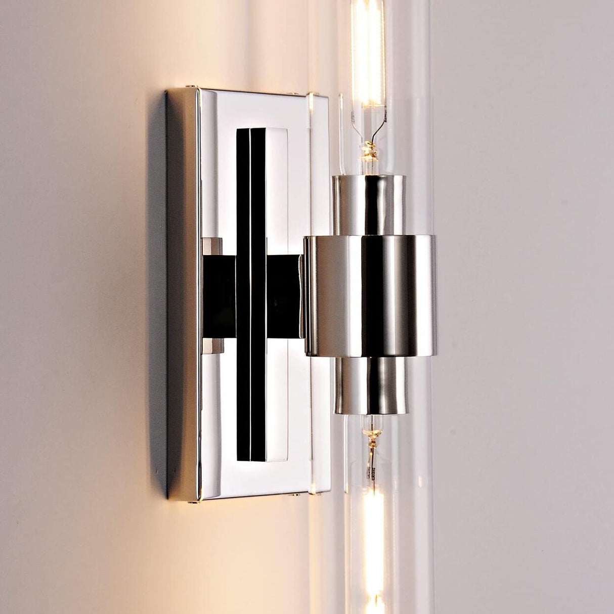 Modern Chrome Clear Glass Tube Bathroom Wall Sconce Image - 12