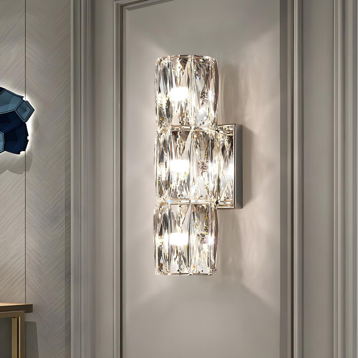 Modern Chrome Crystal Wall Sconce Light Fixture Image - 4