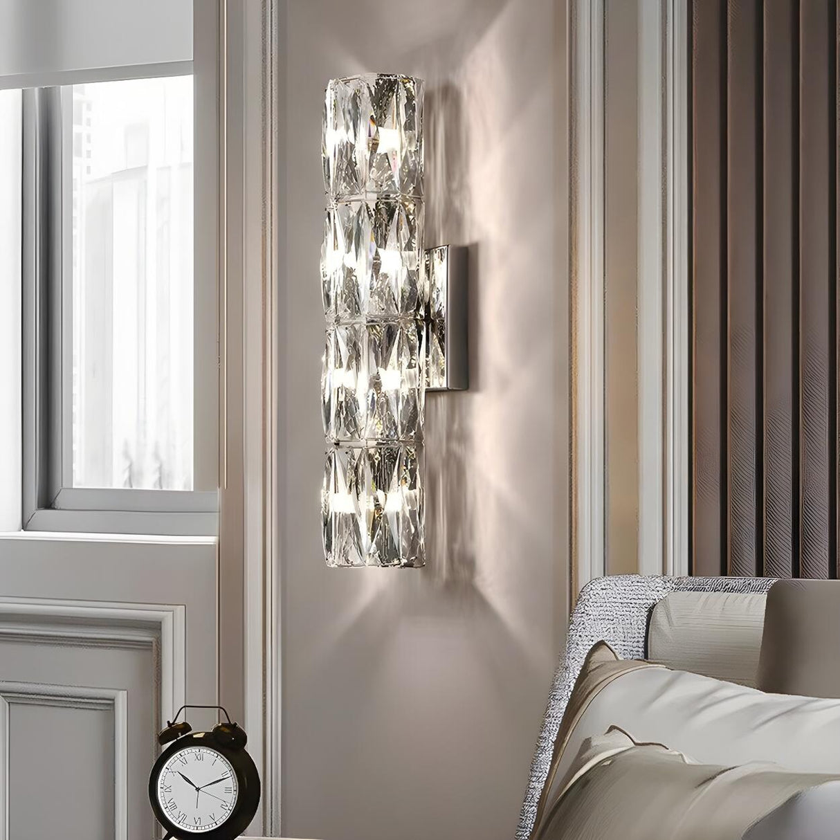 Modern Chrome Crystal Wall Sconce Light Fixture Image - 5