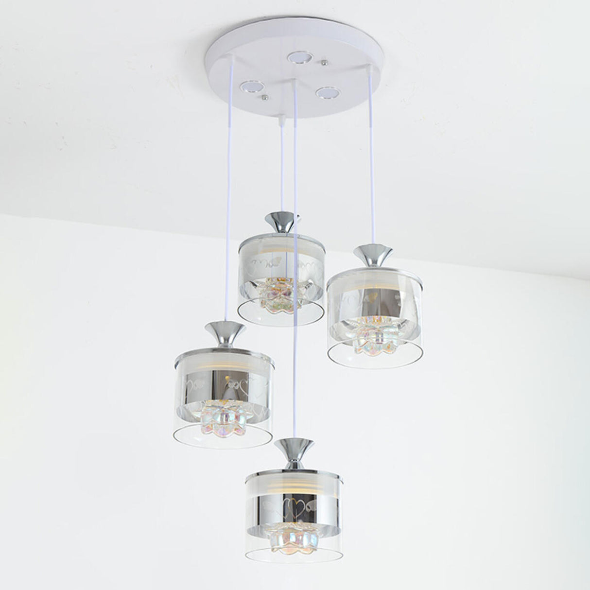 Modern Chrome Cylinder Clear Glass Pendant Light Image - 10