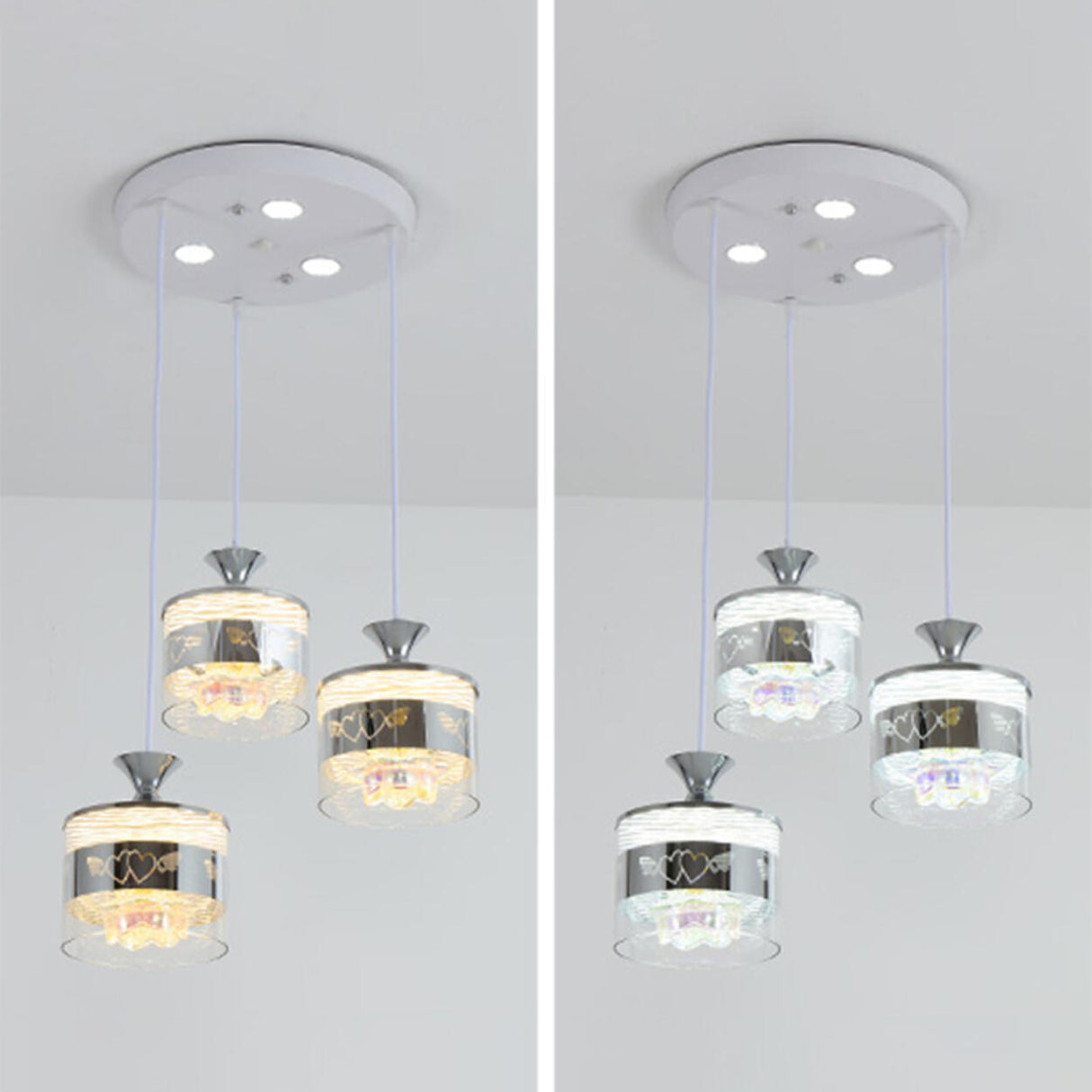 Modern Chrome Cylinder Clear Glass Pendant Light Image - 11