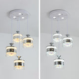 Modern Chrome Cylinder Clear Glass Pendant Light Image - 12