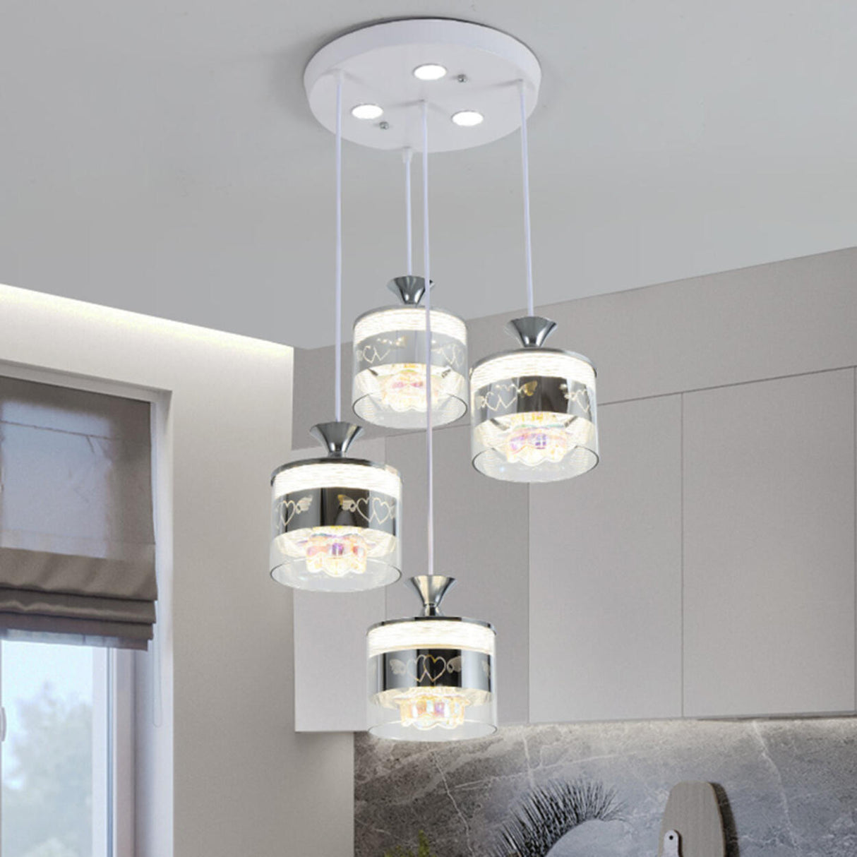 Modern Chrome Cylinder Clear Glass Pendant Light Image - 17