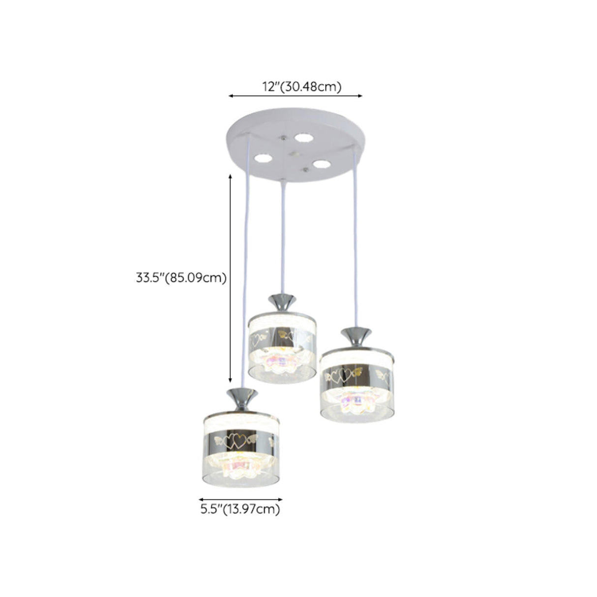 Modern Chrome Cylinder Clear Glass Pendant Light 