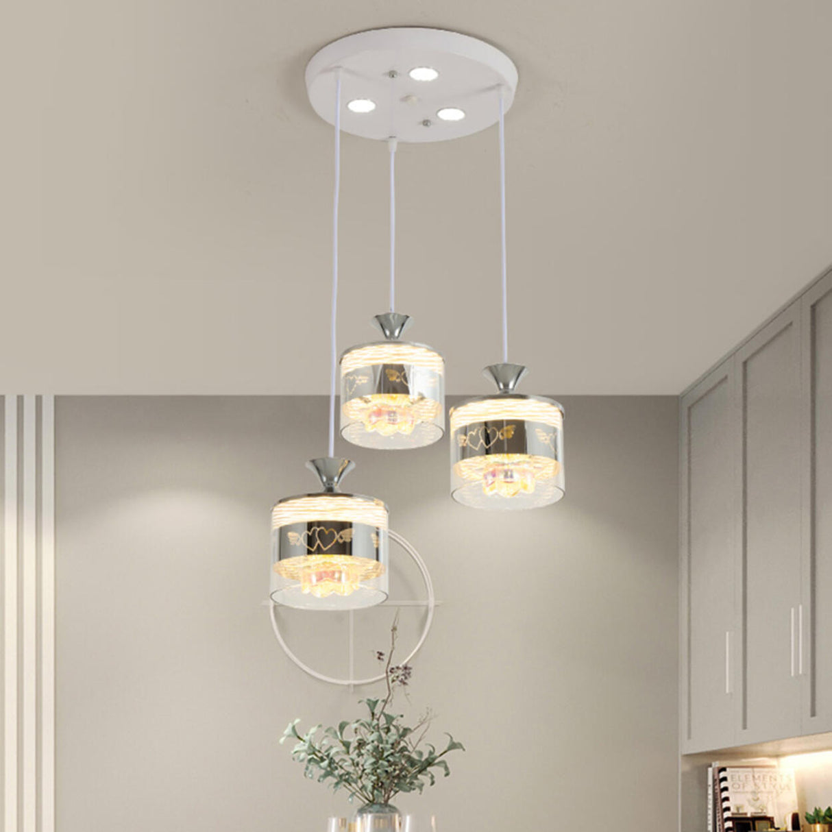 Modern Chrome Cylinder Clear Glass Pendant Light Image - 2