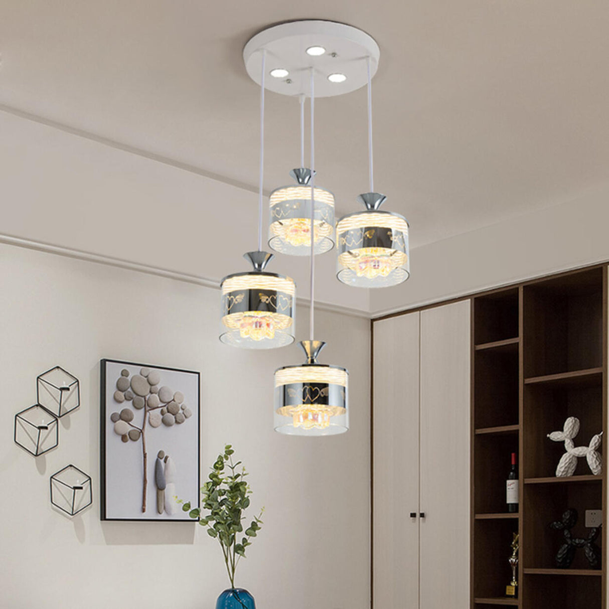 Modern Chrome Cylinder Clear Glass Pendant Light Image - 3