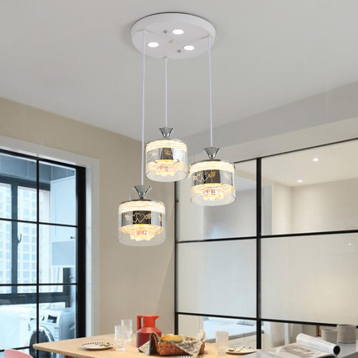 Modern Chrome Cylinder Clear Glass Pendant Light Image - 5