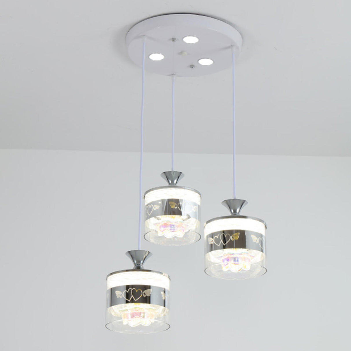 Modern Chrome Cylinder Clear Glass Pendant Light Image - 8