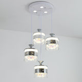 Modern Chrome Cylinder Clear Glass Pendant Light Image - 9