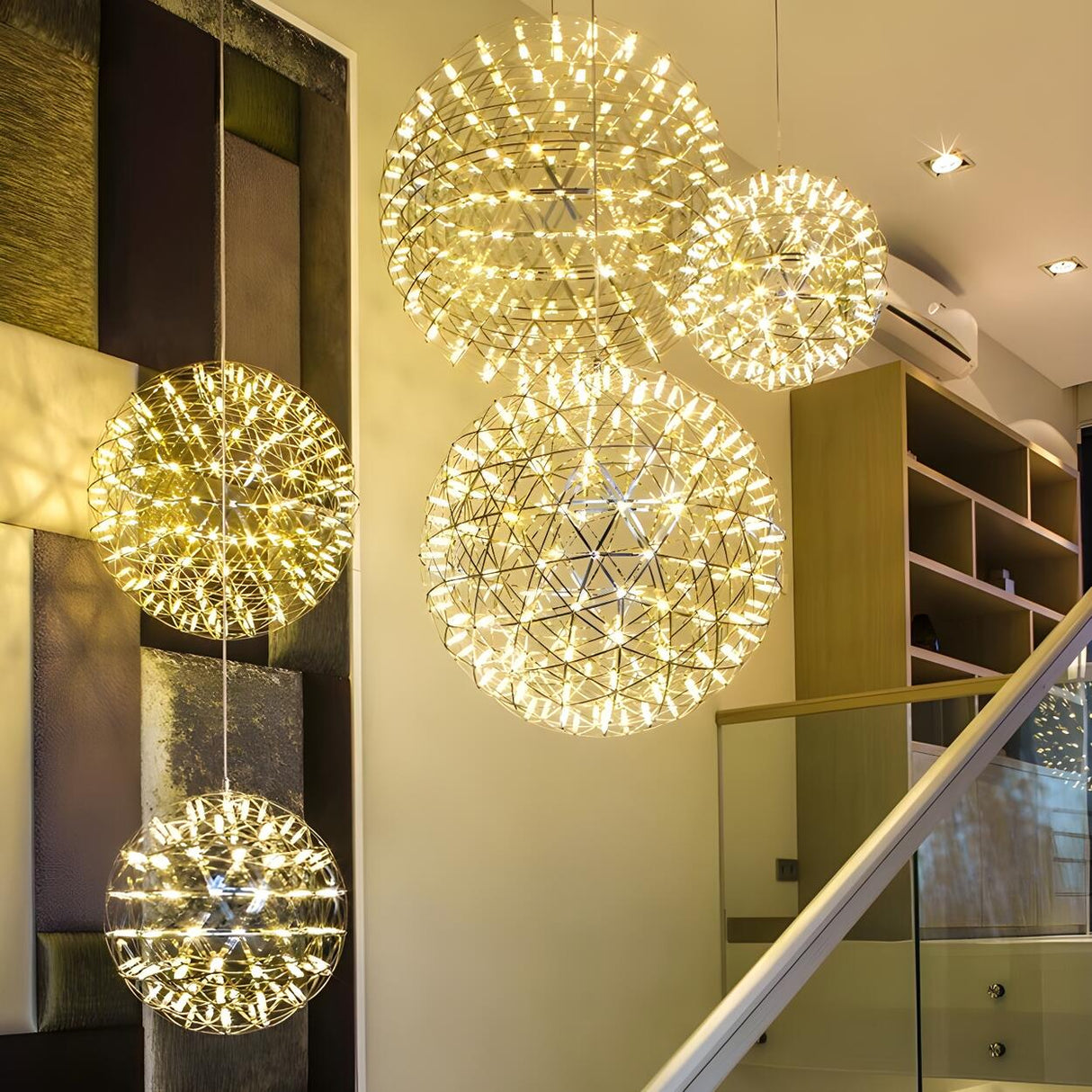 Modern Chrome Firework Sphere LED Pendant Chandelier Image - 1