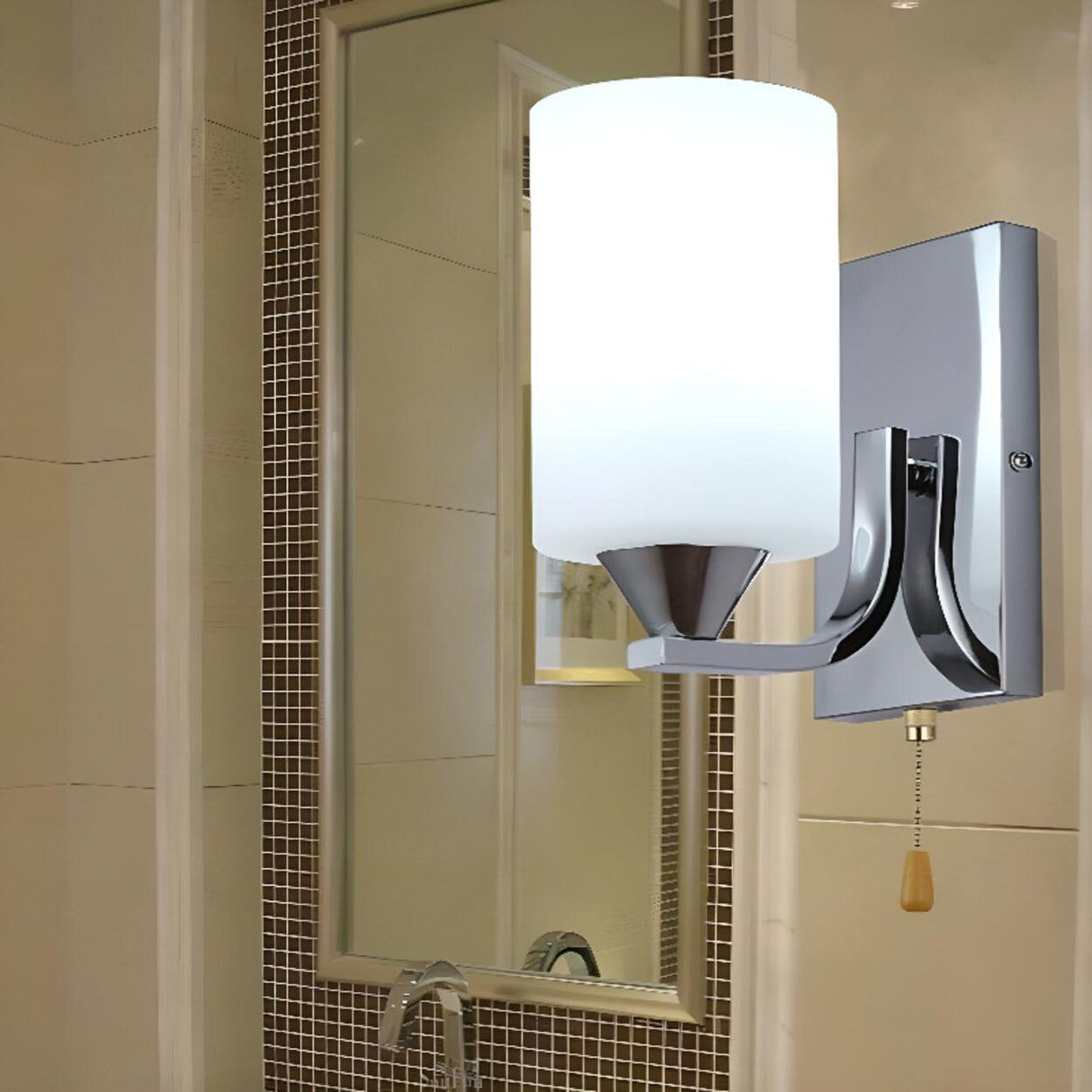 Modern Chrome Frosted Glass Wall Sconce with Switch Image - 5