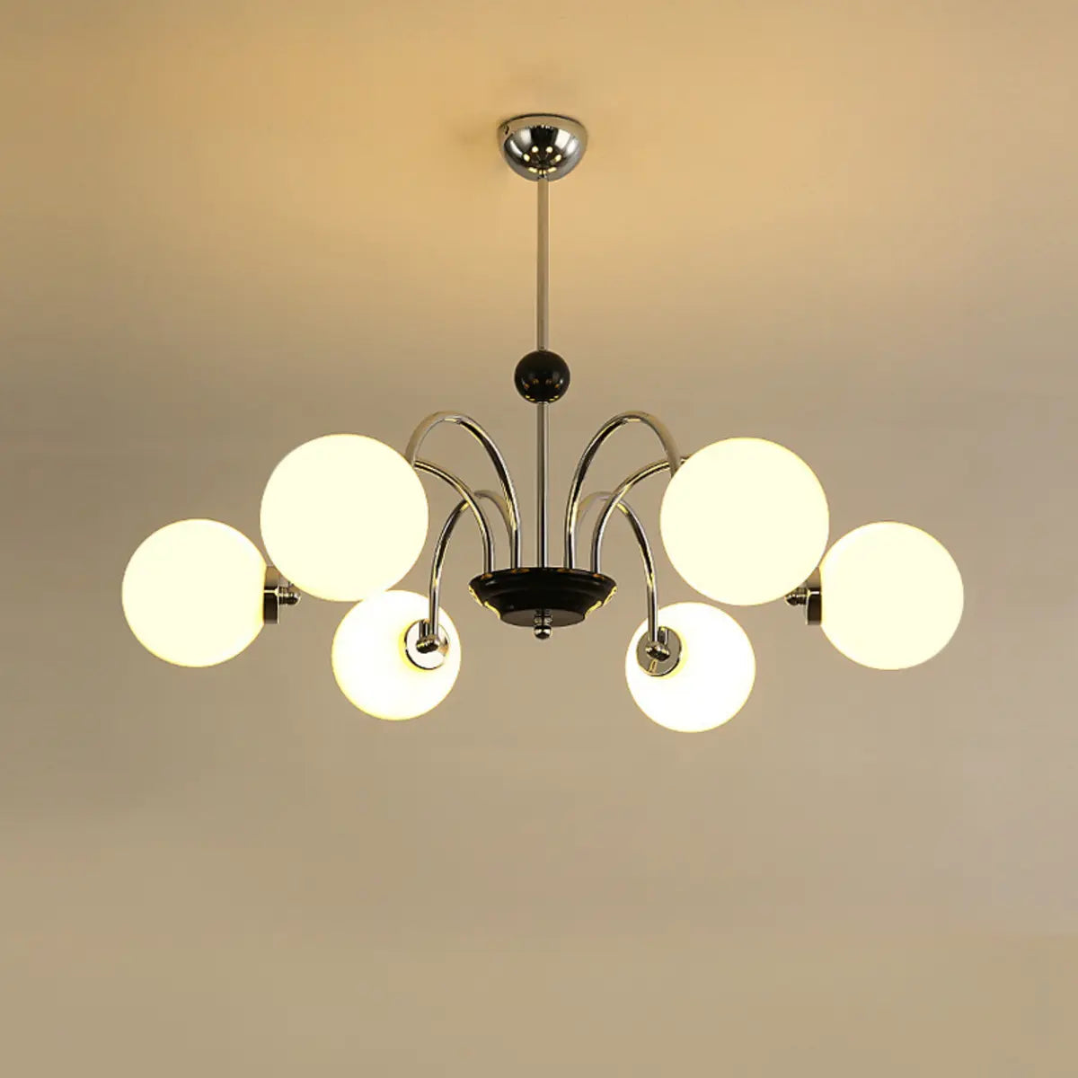 Nordic Sphere Metal Glass Living Room White Chandelier Image - 14