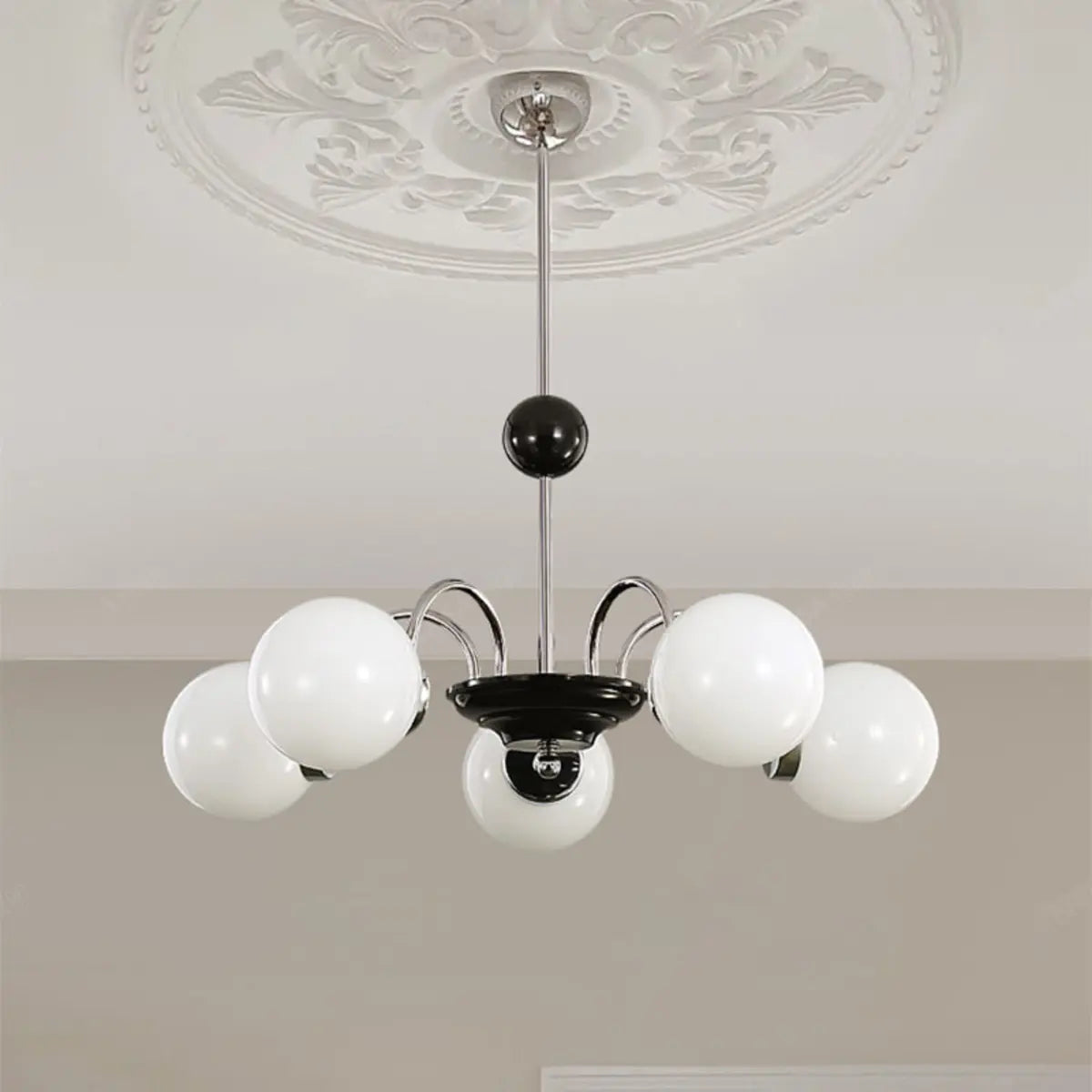 Nordic Sphere Metal Glass Living Room White Chandelier Image - 3