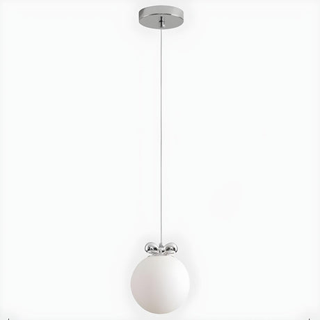 Modern  Chrome Globe White Glass Bedroom Pendant Light Image - 2