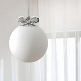 Modern  Chrome Globe White Glass Bedroom Pendant Light Image - 5