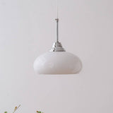 Modern Chrome Simple Glass Dome Drum Pendant Light Image - 11