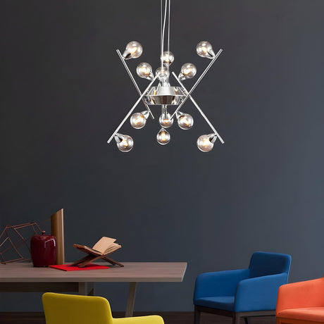 Modern Chrome Sputnik Exposed Bulbs Dining Room Chandelier Image - 1