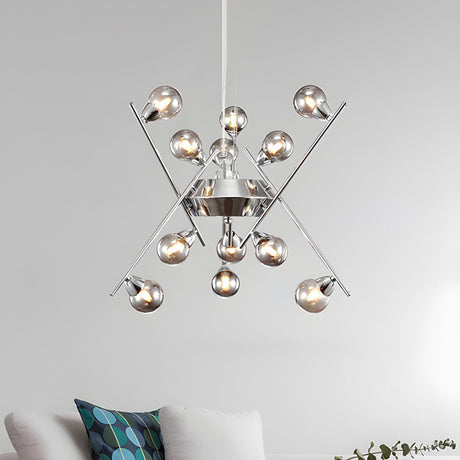 Modern Chrome Sputnik Exposed Bulbs Dining Room Chandelier Image - 2