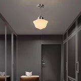 Modern Chrome White Glass Semi Flush Pendant Light Image - 3