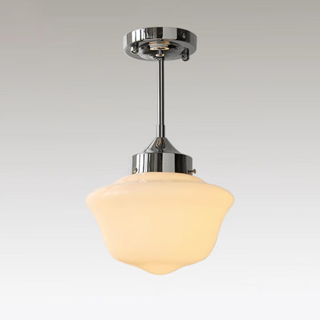 Modern Chrome White Glass Semi Flush Pendant Light Image - 4