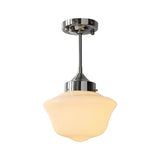 Modern Chrome White Glass Semi Flush Pendant Light Image - 5