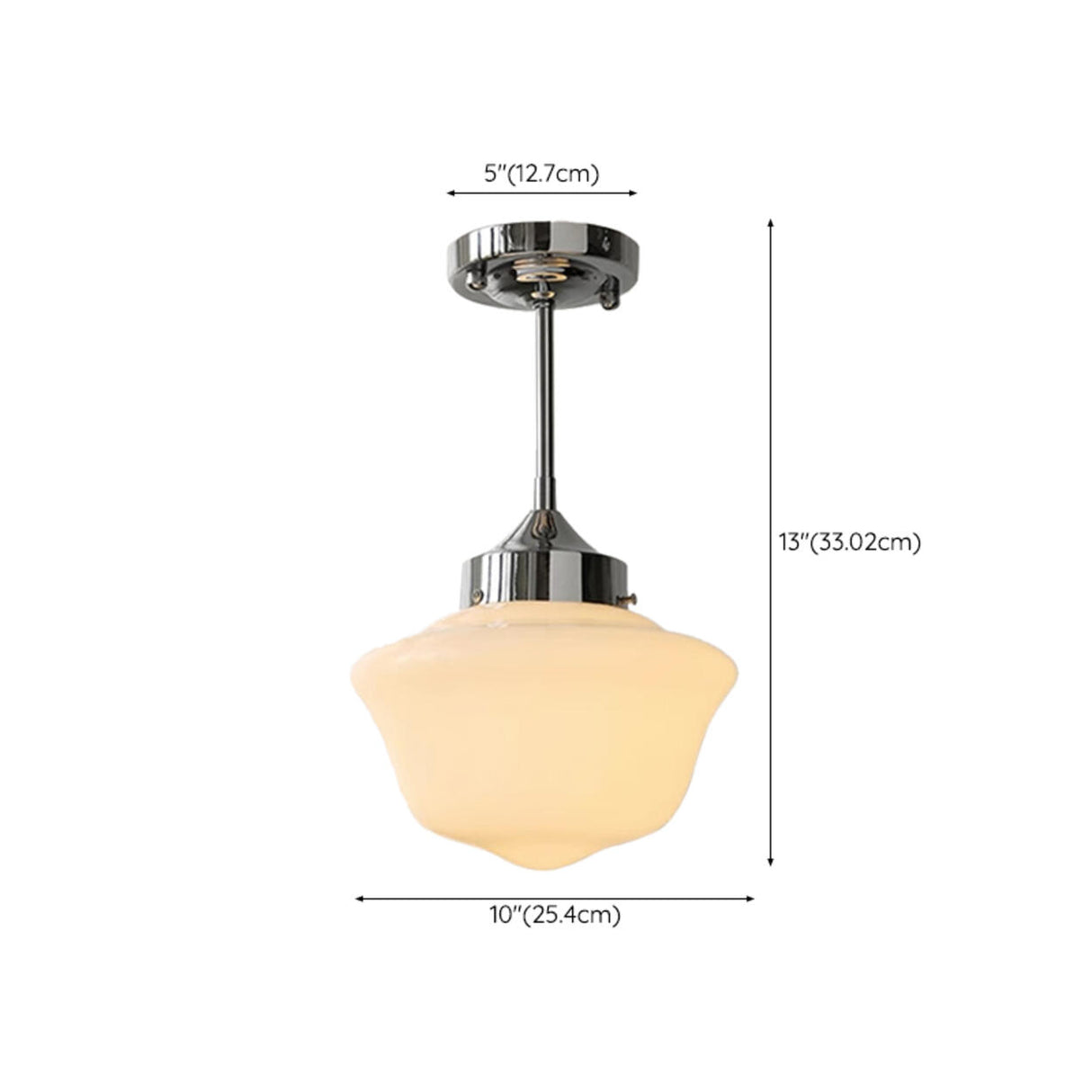 Modern Chrome White Glass Semi Flush Pendant Light 