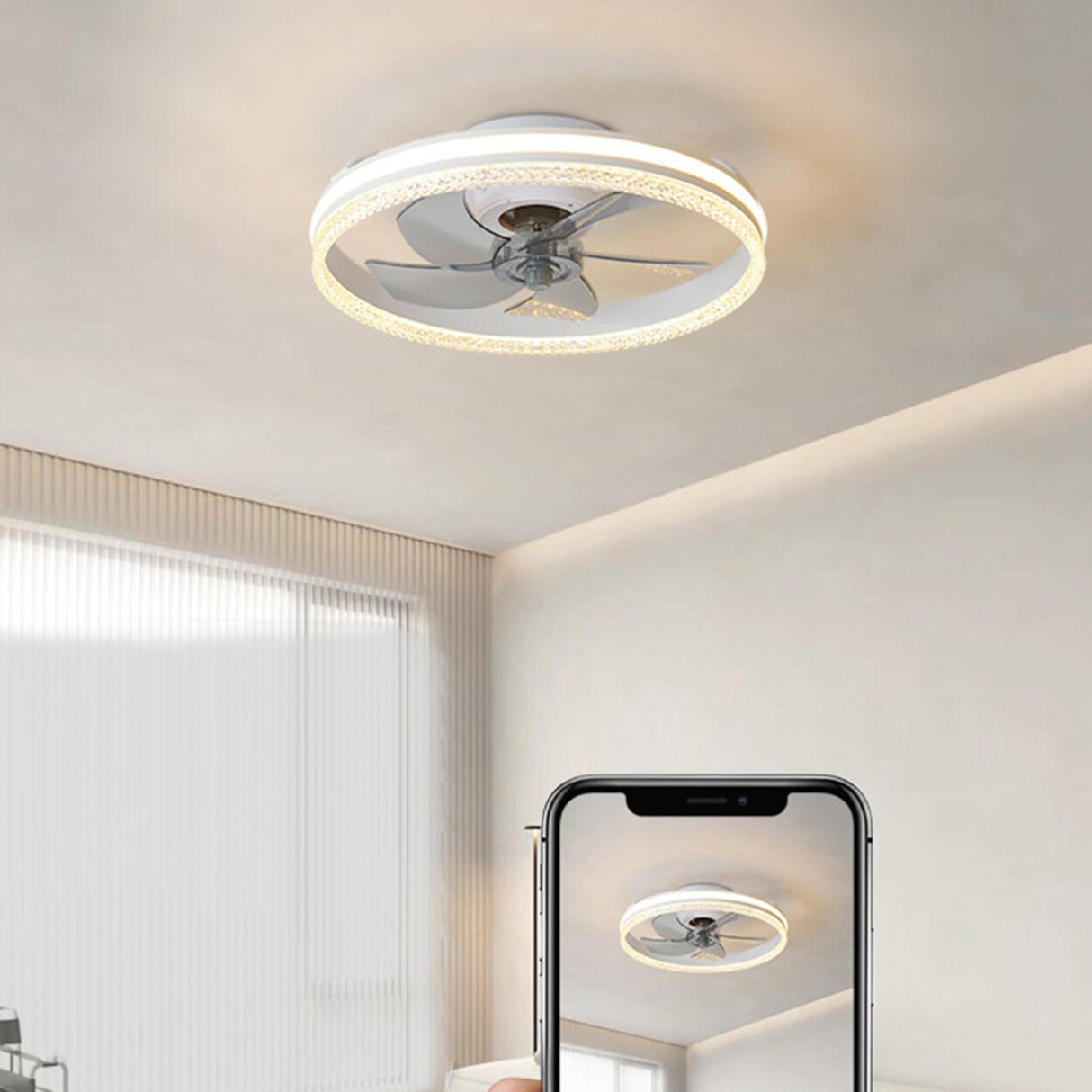 Modern Circle Grey Blade Remote Ceiling Fan with Light Image - 17