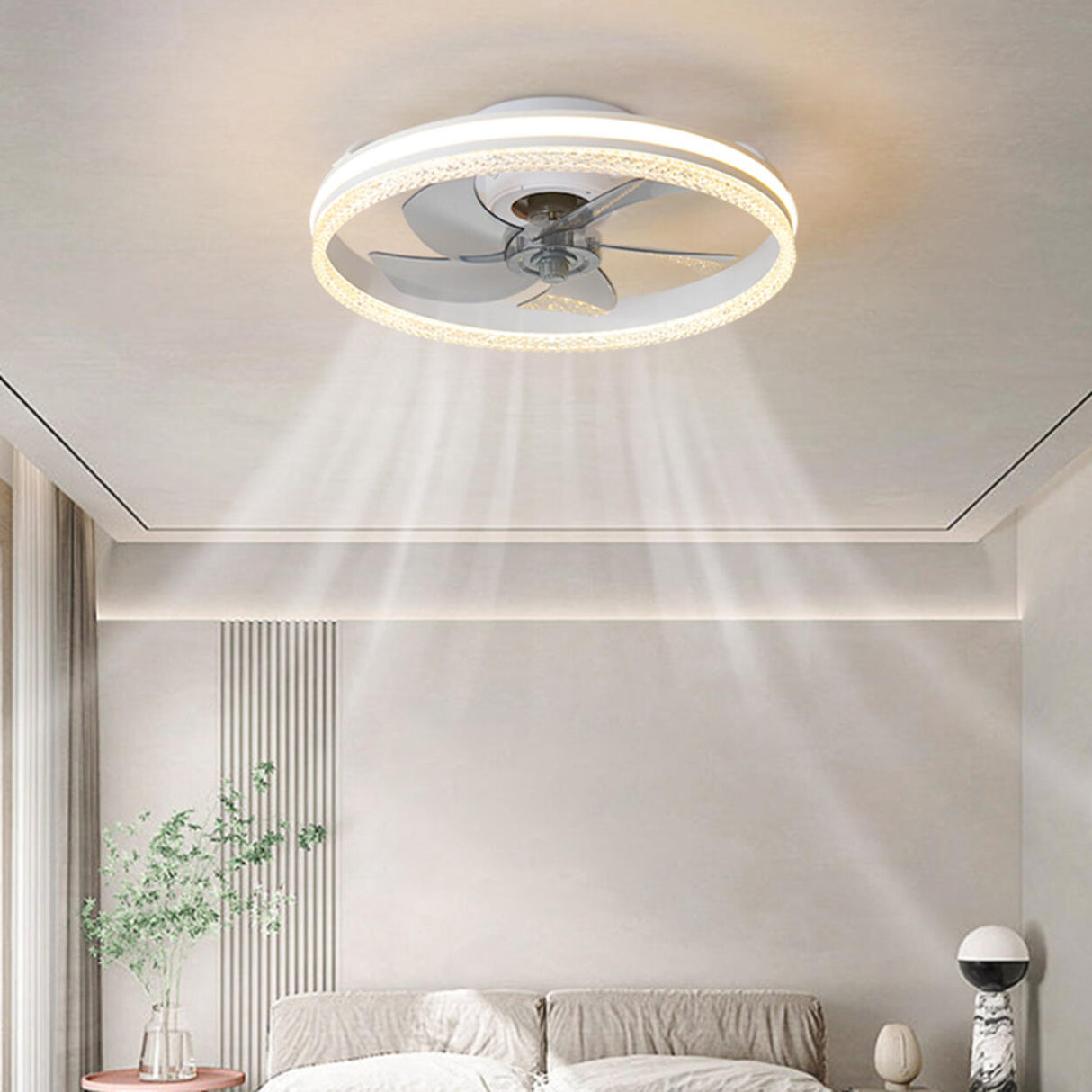 Modern Circle Grey Blade Remote Ceiling Fan with Light Image - 4