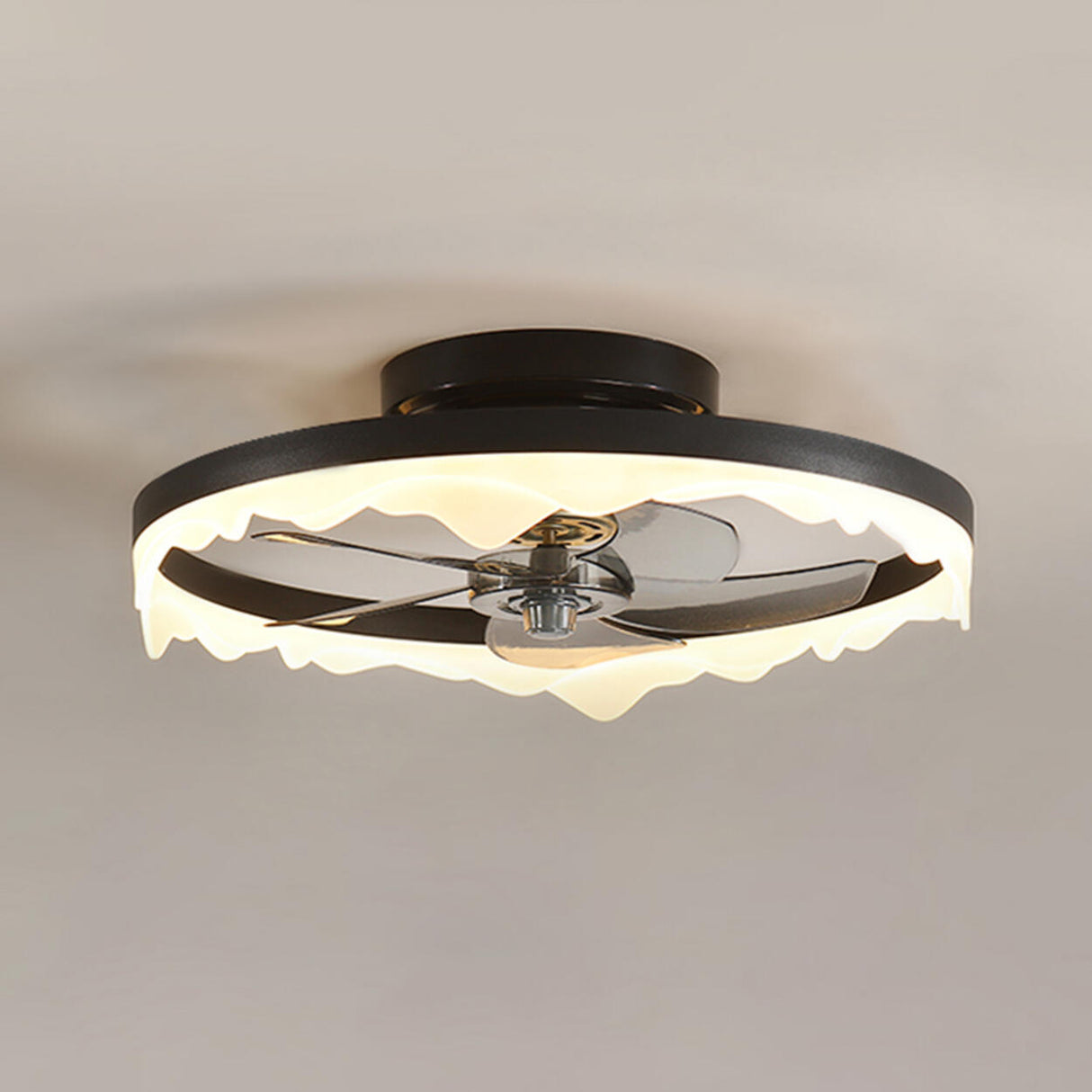 Modern Circle Grey Blade Remote Ceiling Fan with Light Image - 9