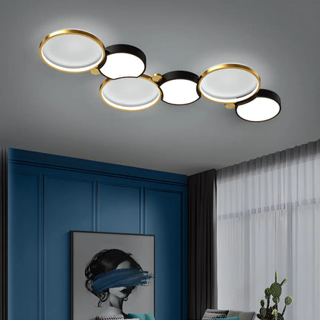 Black Gold Modular Circle LED Flush Mount Ceiling Light Image - 1